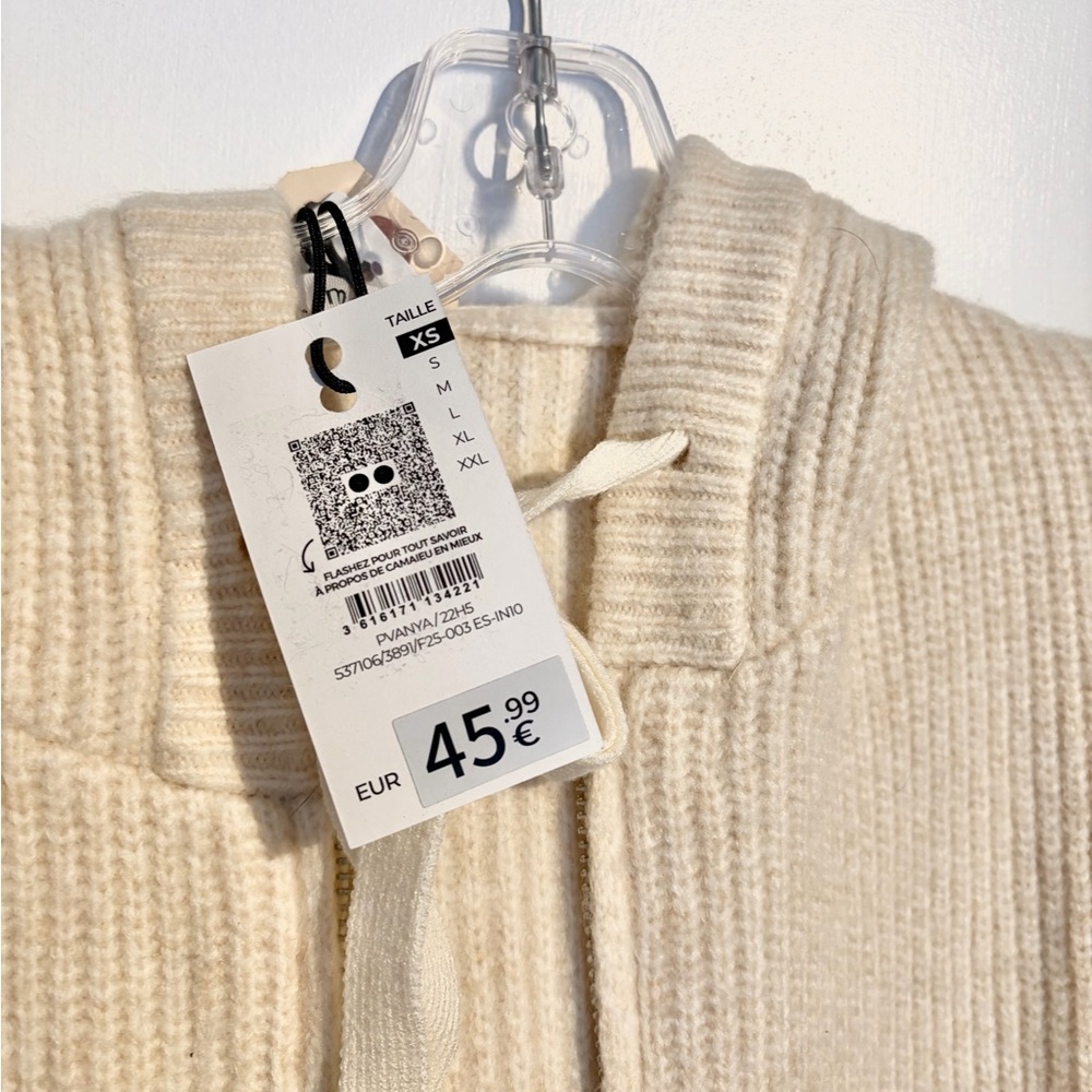 Camaïeu Cream Knit Zip Hoodie - Picture 4 of 8